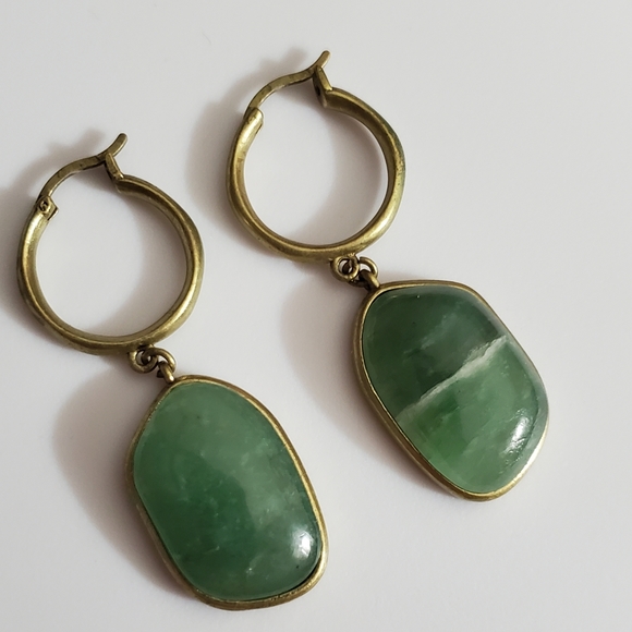 Jade hoop earrings natural stone gold bronze banana Republic? Vtg ? Exc conditio - Picture 16 of 16
